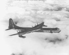 A real period photograph of a Convair B-36 Peacemaker, the same strategic bomber type the two discs overtook and paced near Davis-Monthan AFB on 1 May 1952. This is a representative photograph of the aircraft type, not a photograph of the objects; no photographs of the discs are known to exist, and the only contemporary visual record is Major Pestalozzi's later sketch of the two discs and their flight paths reproduced in Hynek's book.