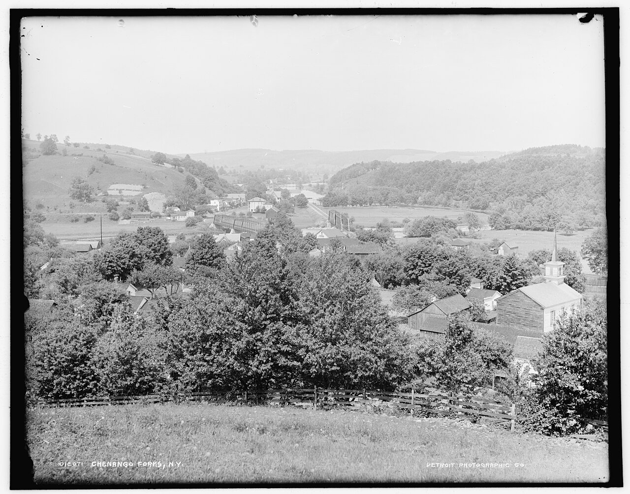 A vintage view of Chenango Forks in Chenango County, New York, the rural valley county where the 1964 New Berlin double-landing was reported. No photograph of the objects exists, so this is a period locator of the area.