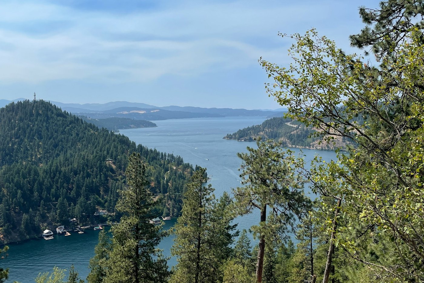 Lake Coeur d'Alene and the forested ridges above the town, photographed in daylight. This is a context photograph of the area the sighting was reported from. It is not an image of the reported object, and nothing anomalous appears in it.