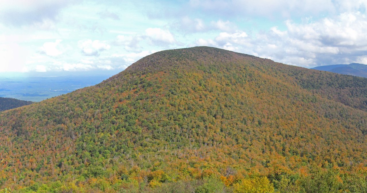 A real photograph of Blackhead Mountain in New York's Catskills, the peak named in the report, seen from the slopes of neighboring Black Dome. This is the actual terrain, not an image of the claimed event. No authentic photograph, witness sketch, or document of the 1958 encounter exists; the only picture published with the story is a generic UFO illustration, which is not used here.