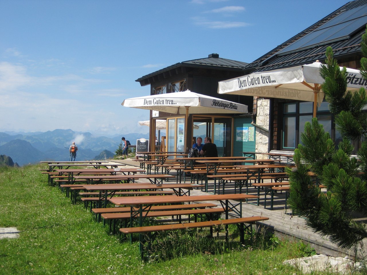 A real photograph of the Hochrieshütte, the alpine club lodge on the 1,569 meter summit of the Hochries in the Chiemgau Alps. This is the building from whose panoramic window Friedrich Lennartz and Peter Zettel watched and signalled the egg-shaped object on the night of 10 December 1973. This is the actual location, not the object; no photograph of the UFO itself exists, as the encounter was a visual night sighting.