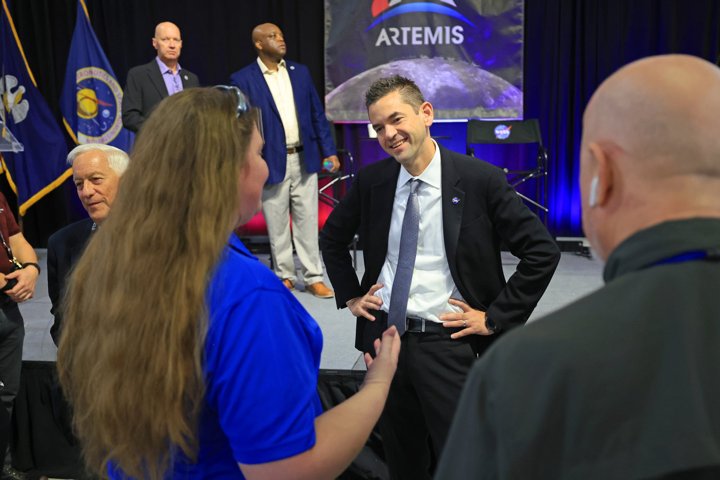 Jared Isaacman, NASA's fifteenth administrator, speaking to the workforce at the Michoud Assembly Facility during an employee town hall on 17 September 2026, eight days before the broadcast interview in which he discussed UAP. This is a context photograph of the speaker and has no connection to any sighting.