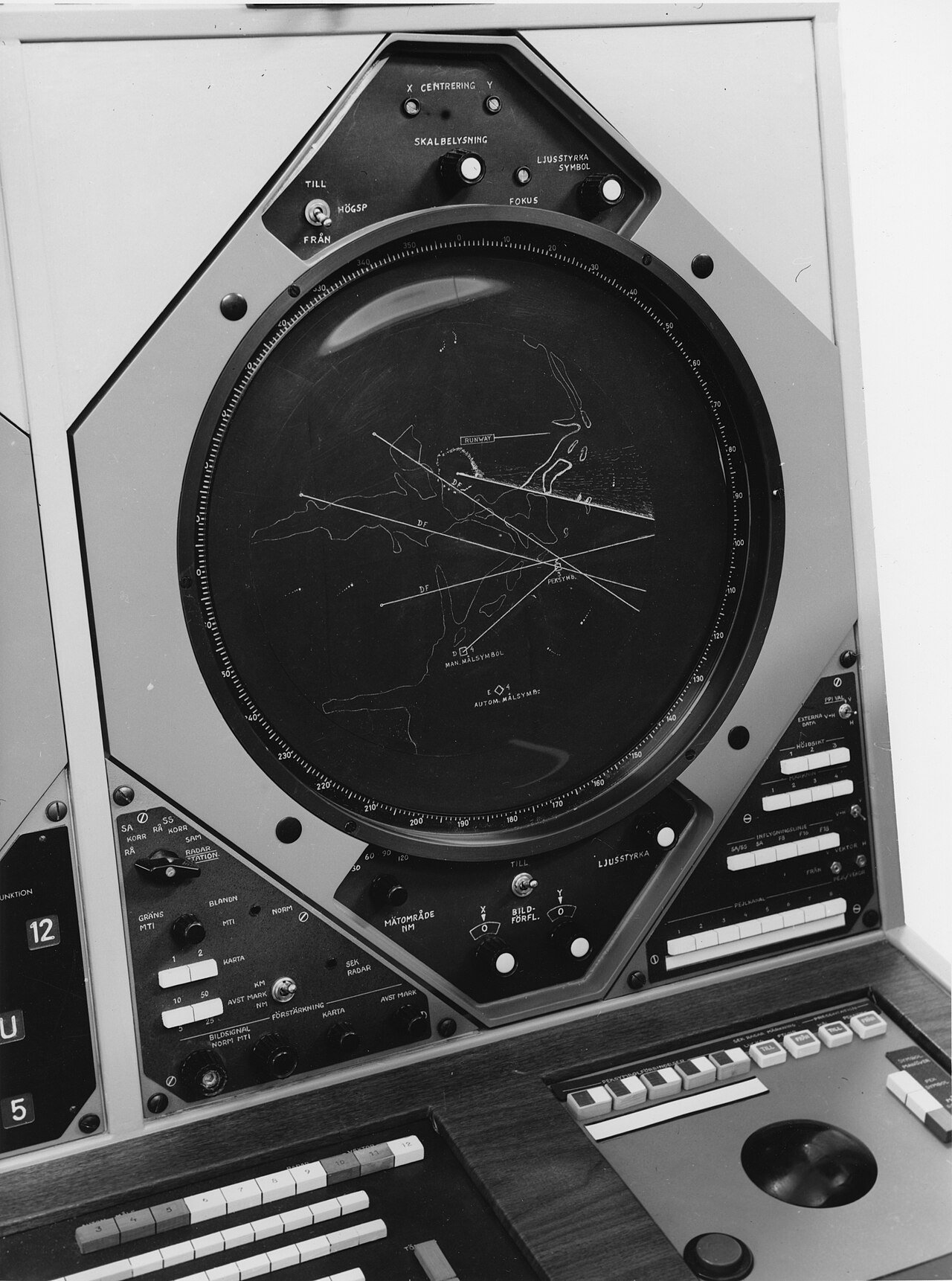 A period radar plan-position-indicator scope of the type used in air-defense tracking. The 1962 object was followed on radar as it crossed the Southwest. This is a representative scope, not the actual radar return from the case.