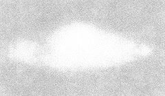 Black-and-white print of frame 4 of the Mongo negatives, scanned at 600 dpi for Dr. Richard F. Haines's photogrammetric analysis. This is one of the actual 35mm exposures shot by witness DB at the Trading Post Campgrounds on 31 August 1994, not a recreation. The small self-luminous domed object is near the center of the frame; the analysis measured its width-to-length ratio here at roughly 0.444.