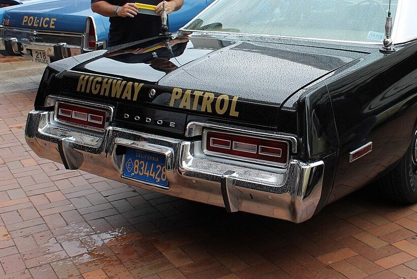 A California Highway Patrol cruiser. The Red Bluff sighting was reported by two CHP officers, Charles Carson and Stanley Scott, while on night patrol in rural Tehama County. No photograph of the object exists, so this is a representative patrol vehicle, not a scene from the event.