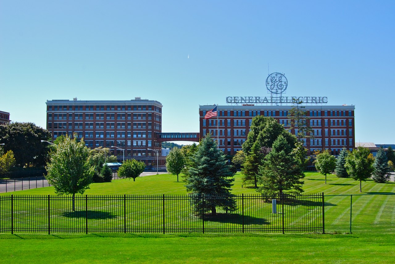 The General Electric main campus in Schenectady, New York, the facility the witnesses said the saucer hovered over while its lights went dark. This is a 2009 photograph of the plant itself, used to show the location, not an image of the reported object. No photograph of the 1973 object exists.