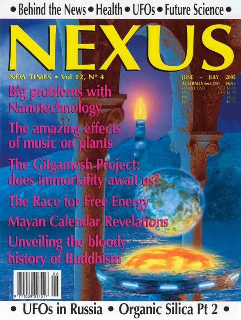The cover of Nexus Magazine, Volume 12, Number 4 (June to July 2005), the issue that first published Oleg Kirzhakov's account of the 1989 Emtsa roadside encounter in Valery Uvarov's article "An Alien Detour" (page 57). This is the real magazine cover, the canonical primary-source document for the case, not a photograph of the craft, which does not exist.