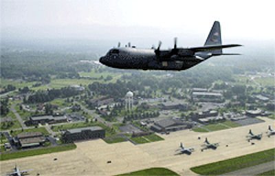 A real U.S. Air Force photograph of a C-130H Hercules of the 910th Airlift Wing over Youngstown Air Reserve Station, the named military base in Trumbull County that denied any flights on the night of the sightings. This is a documentary photo of the facility central to the official narrative, not an image of the reported object; no authenticated photograph of the 1994 object exists, since the case rests on the recorded 9-1-1 dispatch audio and police testimony.